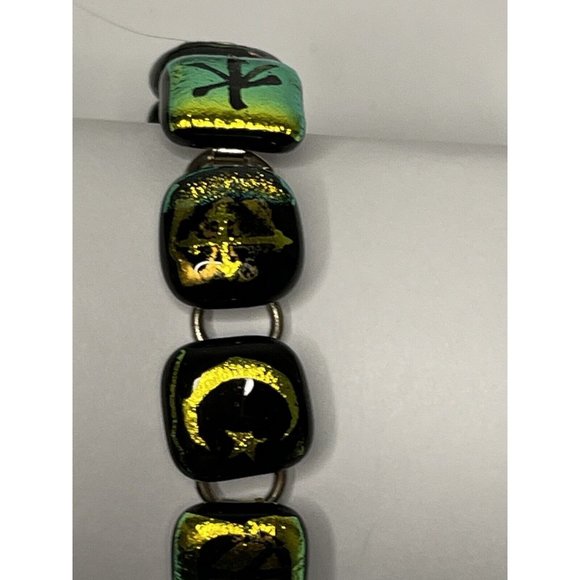 Coexist Peace Bracelet Religious Symbols Dichroic Glass Metallic Iridescent Foil - Picture 6 of 14
